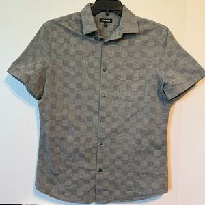 Express Men's Gray Checkered Patterned Shirt